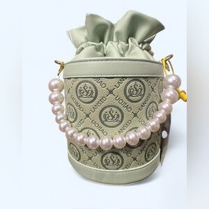 Green Bucket Bag with Pearl Handle